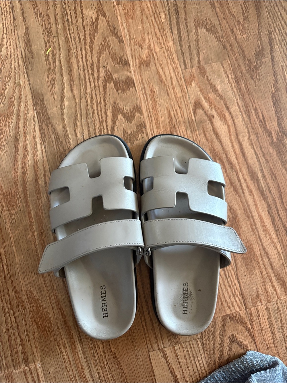Hermes Kids Light Gray Double-Strap Slide Sandals